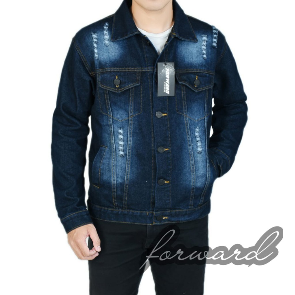 Jaket Jeans Denim Pria Premium Destroy Sobek Original Forward