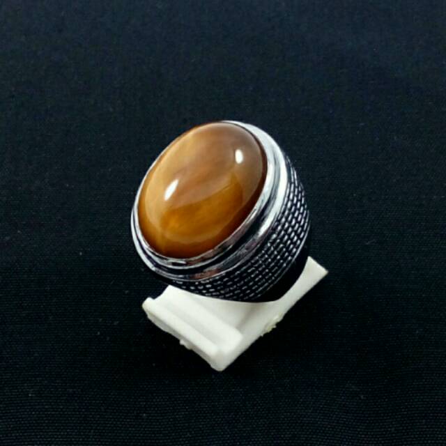 Cincin batu natural tiger eye atau biduri sepah dgn ring tanam anti luntur lebih simpel dan elegan