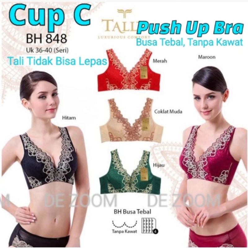 Bra Tally 848 Push Up Bra cup C tanpa Kawat kait 4 Busa Tebal Ori