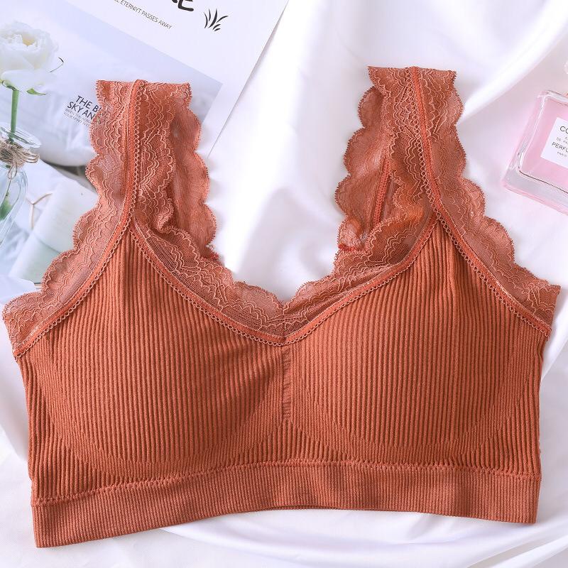 Bra CB01 Wanita Sports Bra V-Neck Aksen Hem Lace dengan Pad Busa untuk Yoga B56/ Tidur