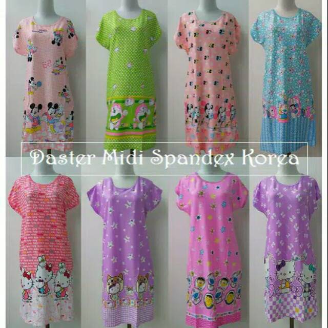 baju Santai / Daster midi spandex Korea motif KARTUN ~ Arfa