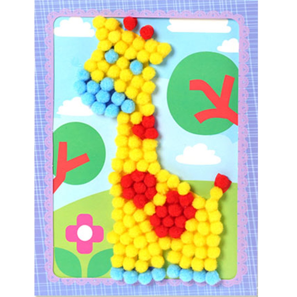 ED24 TEMPEL POM POM, DIY MAINAN EDUKASI ANAK STICKER PRAKARYA GOODIE BAG MONTESSORI IMAJIKIDO-Jerapah/Giraffe