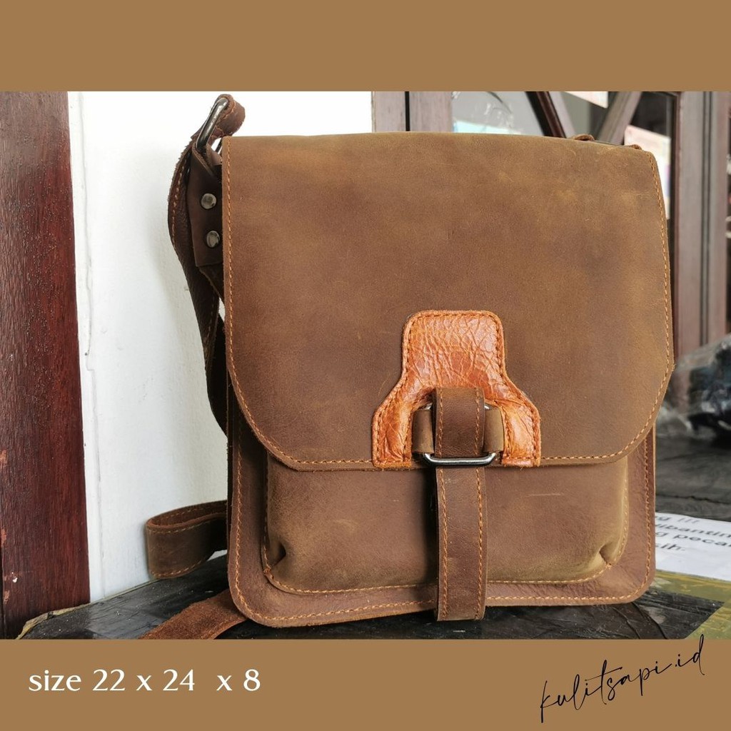 Tas selempang kulit crazy horse asli tebal original