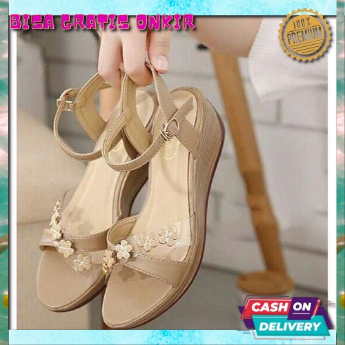 Sendal Wejes Wanita Elegan Weges Wadges Widges Wanita Wedges Sand Slop Aisy Sdw301 Hitam - H Sepatu 