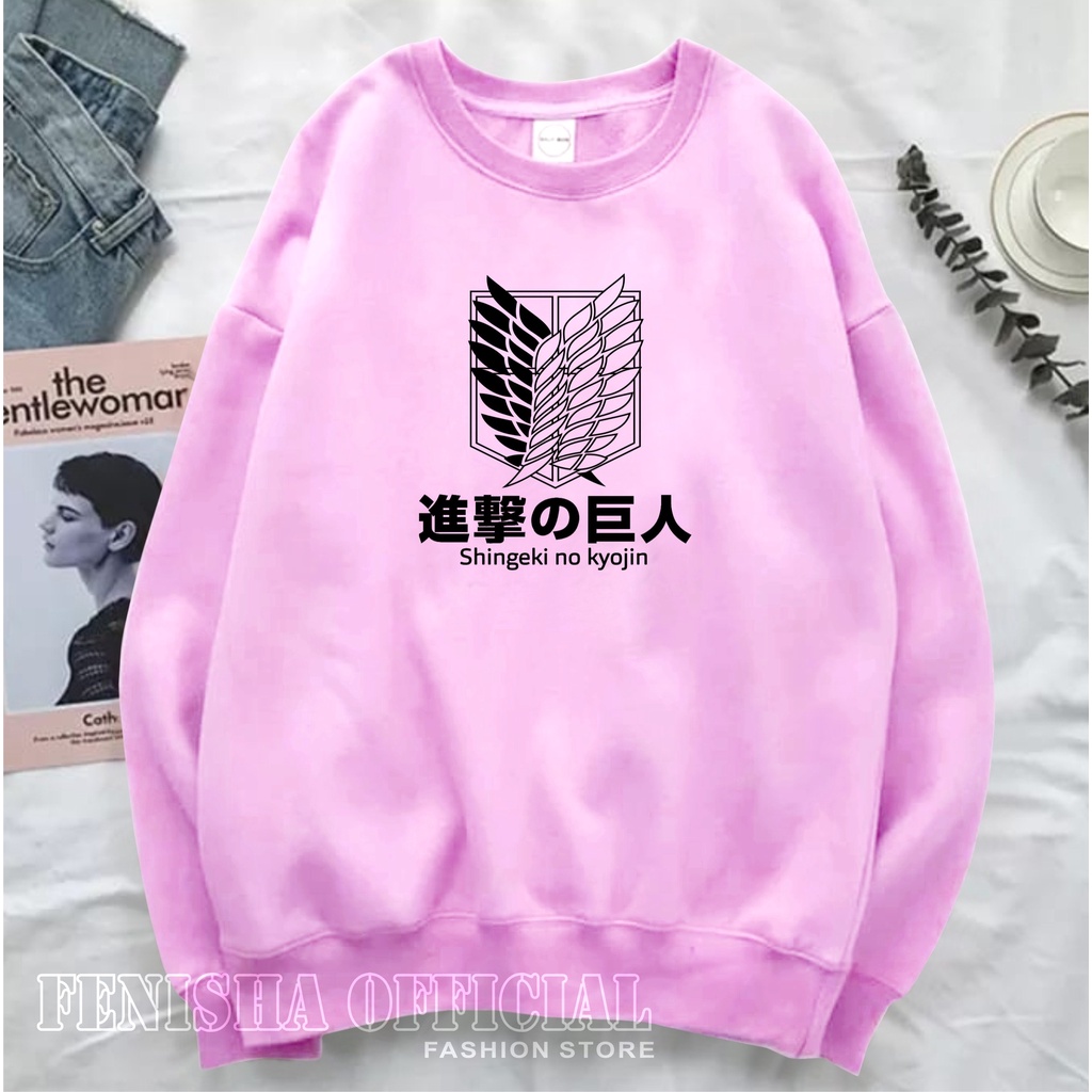 FenishaStore Sweater Crewneck Wanita Anime Shingeki No Kyojin Size M-L-XL-XXL Bisa Bayar Ditempat