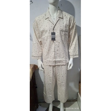 piyama katun pria dewasa la mirage lengan panjang krem