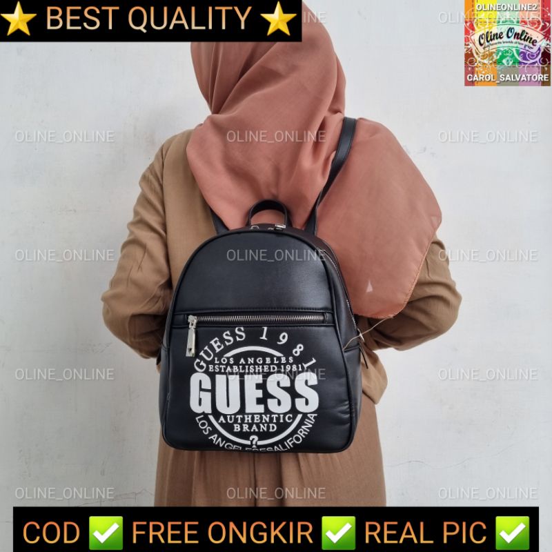 Backpack LA los angeles gs black white tas punggung ransel wanita kekinian medium size kuliah roomy