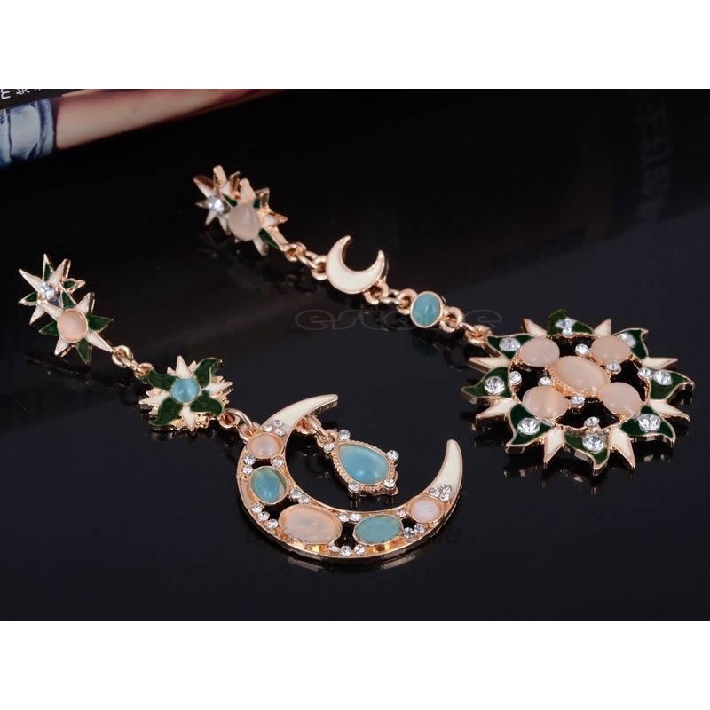 SIY  Fashion Exquisite Star Sun Moon Rhinestone Crystal Stud Dangle Pretty Earrings