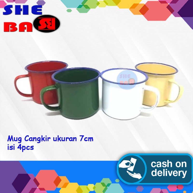 Mug Enamel Set 4 Cangkir Gelas Seng warna Set Cangkir Kopi teh paket