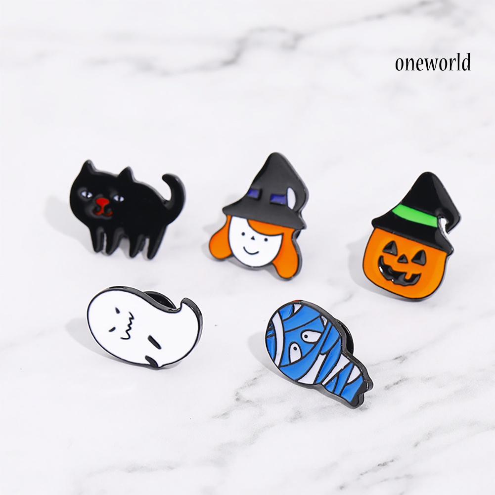 OW@ Halloween Unisex Cat Pumpkin Lantern Witch Brooch Pin Cardigan Bag Badge Decor