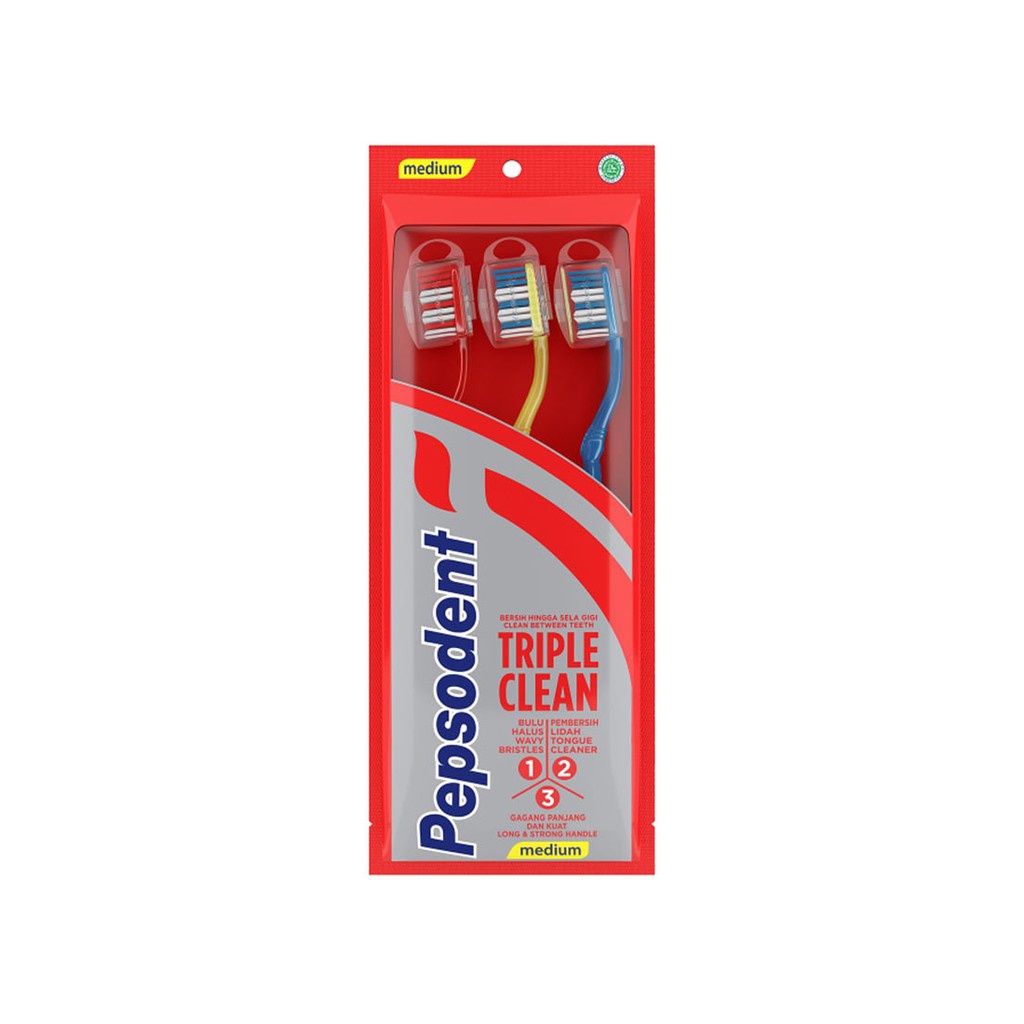 Pepsodent Sikat Gigi Triple Clean Pack isi 3pcs