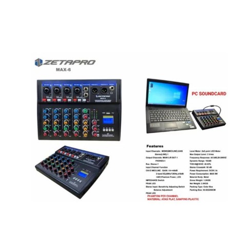 Mixer 6 channel Zetapro Max 6 Max6 PC Recording Interface  USB Bluetooth