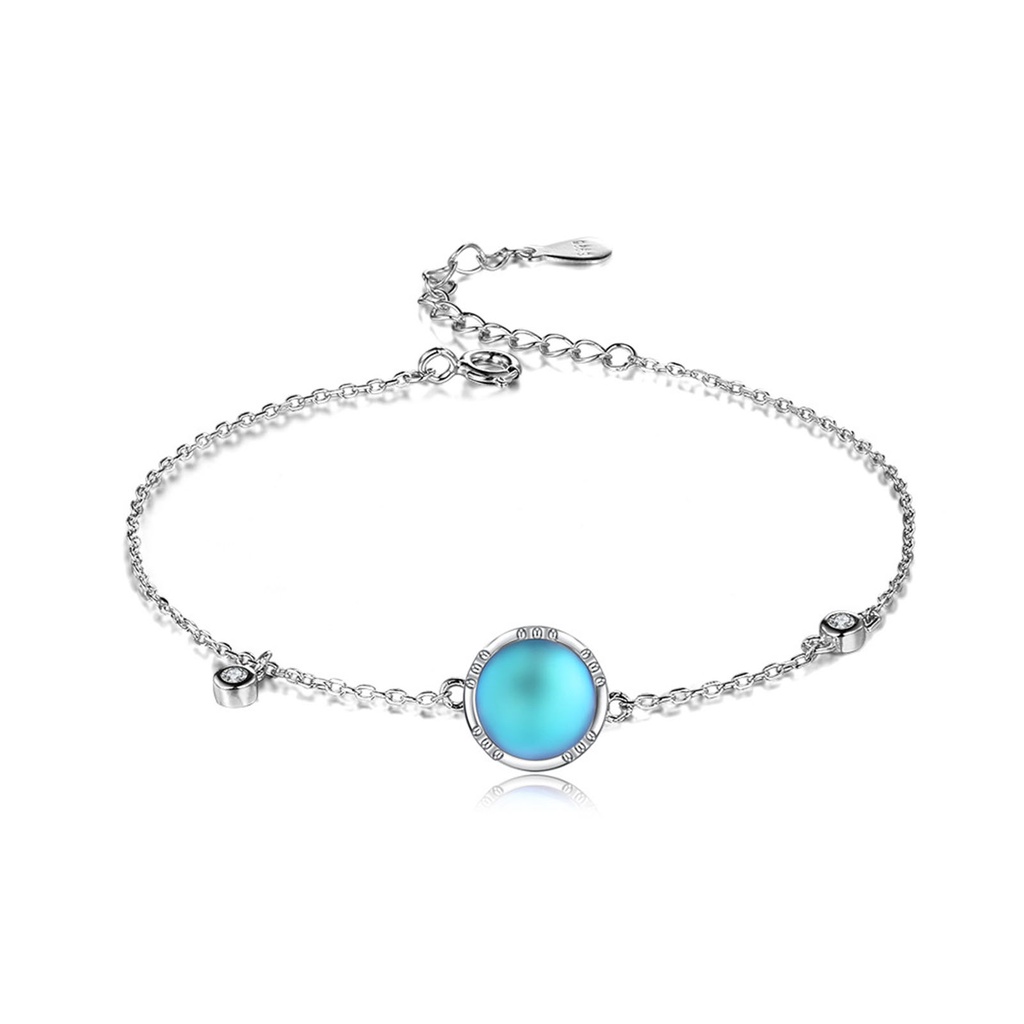 Hu Hu Hu Hu Hu Alat Bantu Pasang Kacamata♡ Silverhoo Gelang Tangan Rantai Adjustable Hias Batu Zircon Kubik Biru + Kait Lobster Untuk Wanita