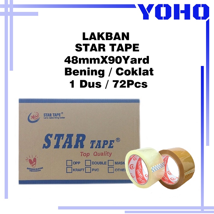 Lakban STAR TAPE - 2inch / 48mm x 90y Bening / Coklat - 1Dus=72pcs