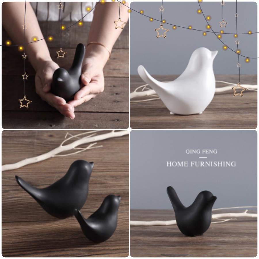 TBI Patung Burung Keramik Pajangan Hiasan Rumah Black White Ceramic Birds