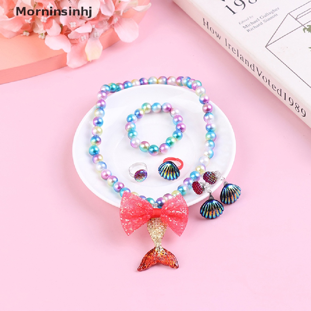 Mornin 1Set Bayi Perempuan Manik-Manik Kalung Set Ekor Mermaid Liontin Anak Anak Adjustable Indah Kalung Pesona Perhiasan Hadiah id