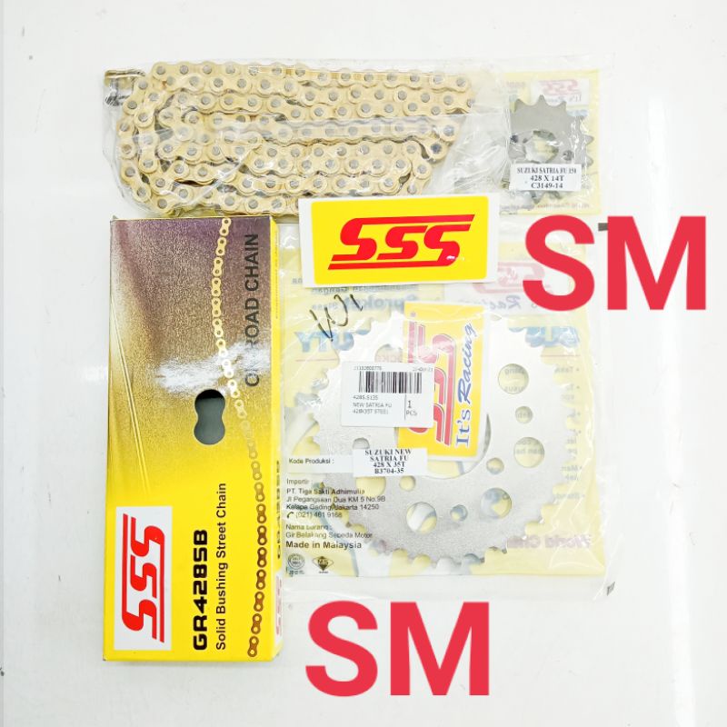 Gear  Gir SSS 428  + Rantai SSS 428 SB. SUZUKI SATRIA  FU. Satria Fu Thailand, Satria Fu New Injeksi