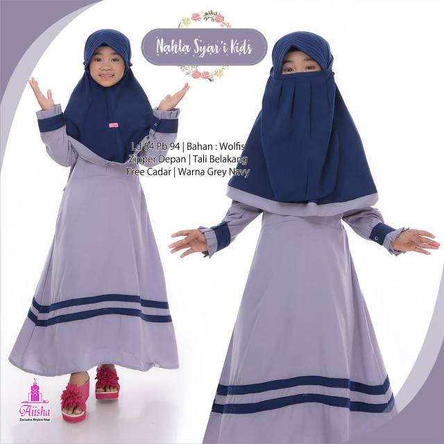 Set Gamis+Jilbab Anak Nahla Syari Bahan Wolfis Adem