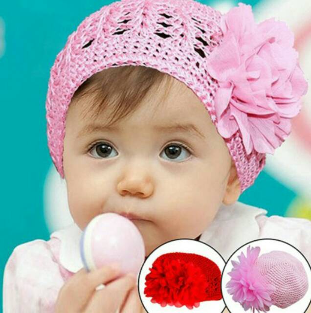 Topi baby girl/anak perempuan/topi kupluk/topi rajut/kado baby