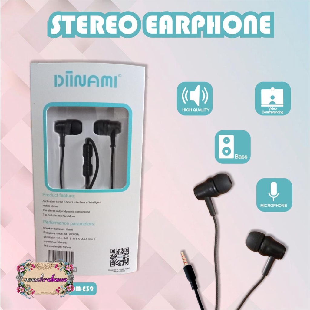 BM031 Headset DIINAMI E39 stereo Earphone Bass Android iPhone Original With MIC - Garansi 1 Tahun SB2583