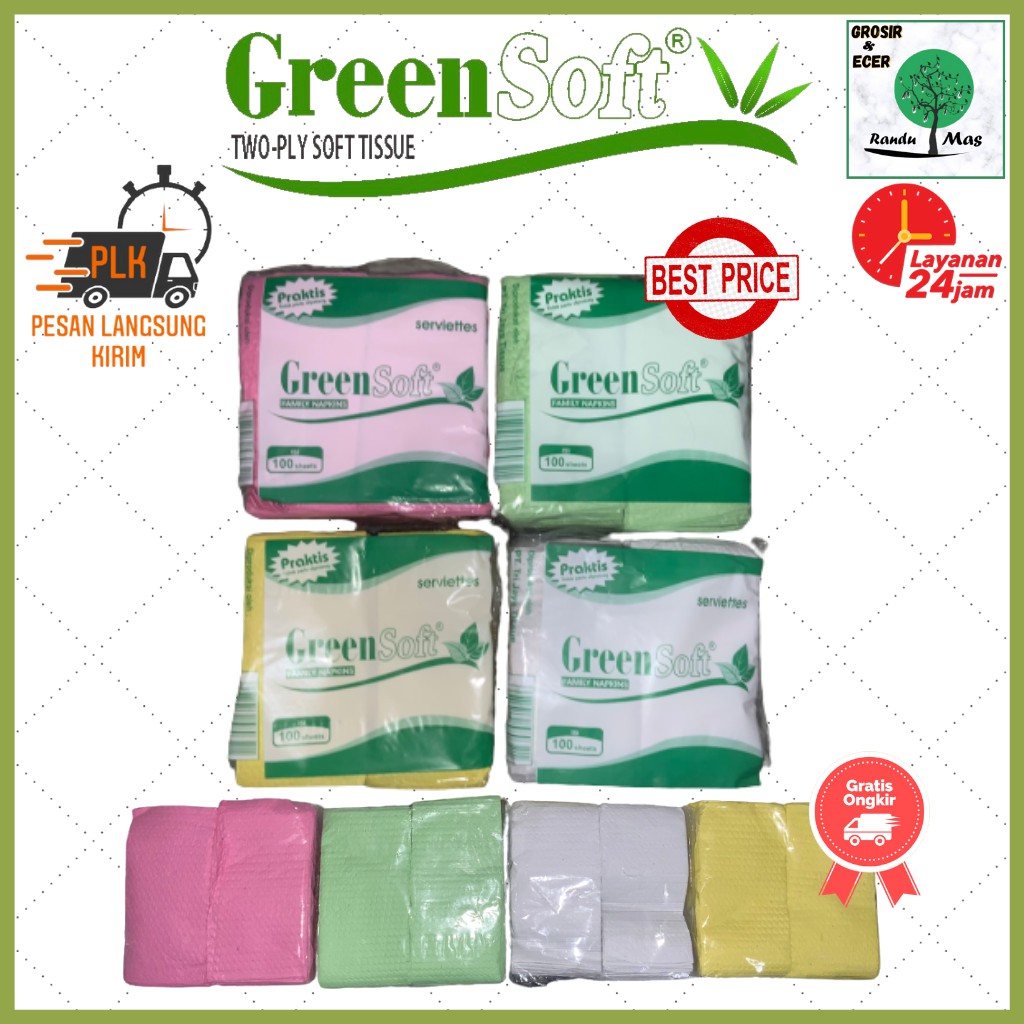 Tisu Makan Potong Lipat Tissue Green Soft Napkin Isi 100 Sheets Tisue Belah - Tissu Grosir Ecer