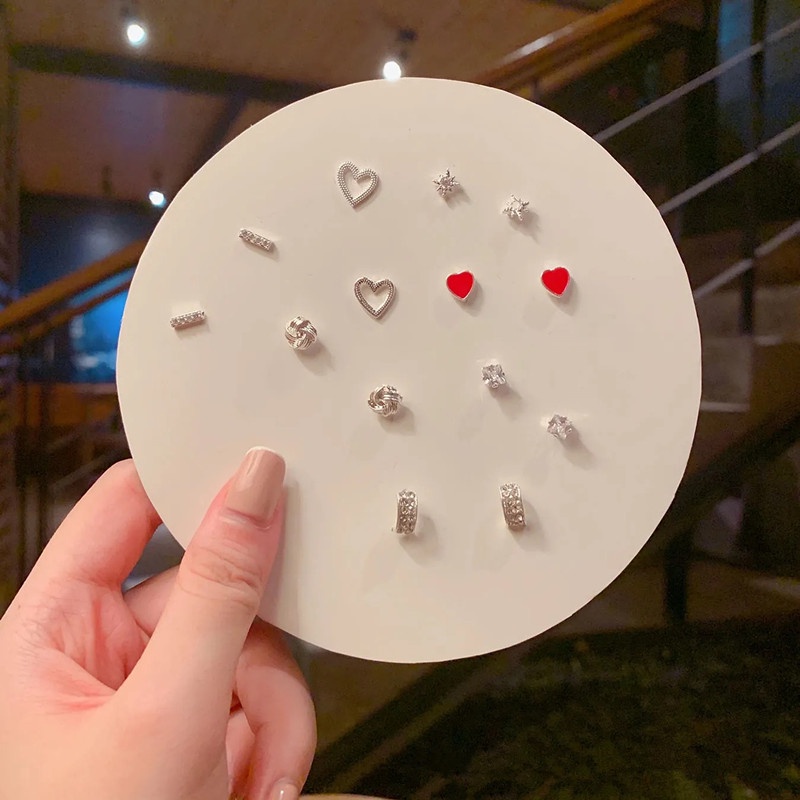 We Flower 7 Pairs S925 Silver Snowflake Butterfly Dolphin Stud Earrings Set for Women Girls Chic Ear Jewelry-22