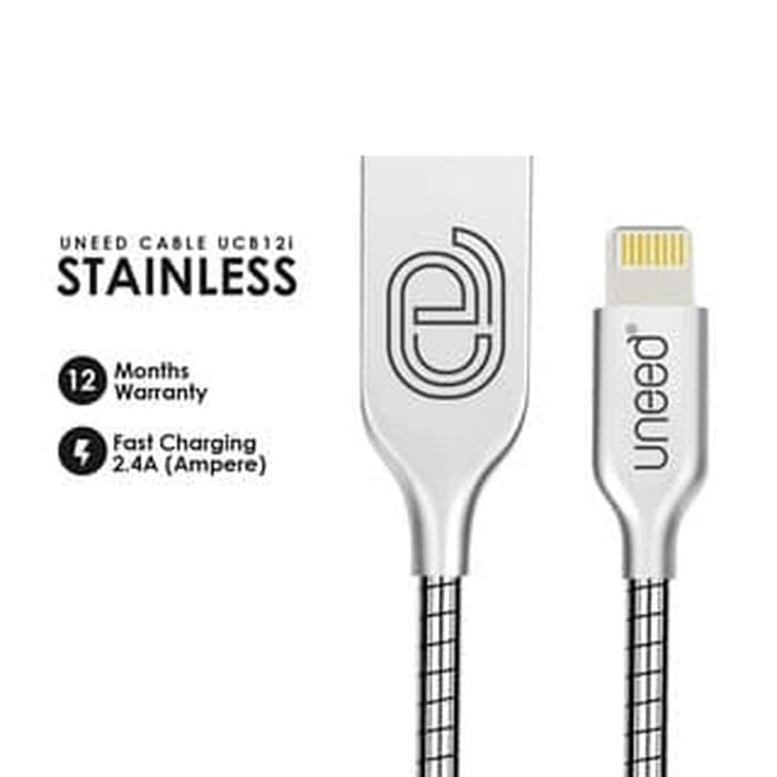 Uneed Stainless Steel Kabel Data Lightning Fast Charging 2.4A - UCB12i