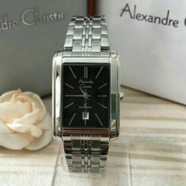 Jam Tangan Wanita Alexandre Christie Rantai Silver Black Ac8408 Original