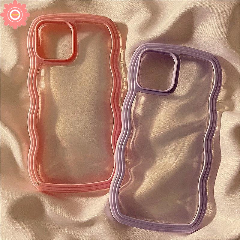 2 in 1 Soft Case TPU Transparan Frame Gelombang Multi Warna Cover iPhone 7 8 Plus 11 12 13 Pro Max XR 7 8 X XS