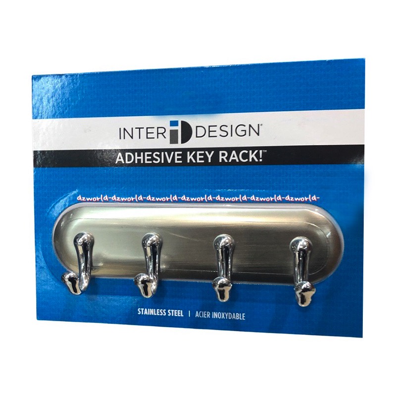 Inter Design Adhesive Key Rack 4Hook Stainless Steel Alat Gantungan Mini Besi 4 Hook Interdesign Gantung Hooks idesign i design