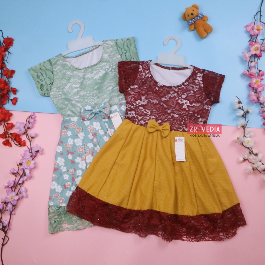 Dress Brukat Davina uk 3-4 Tahun / Dres Anak Perempuan Gaun Pesta Kids Cewek Girl Baju Balita Import