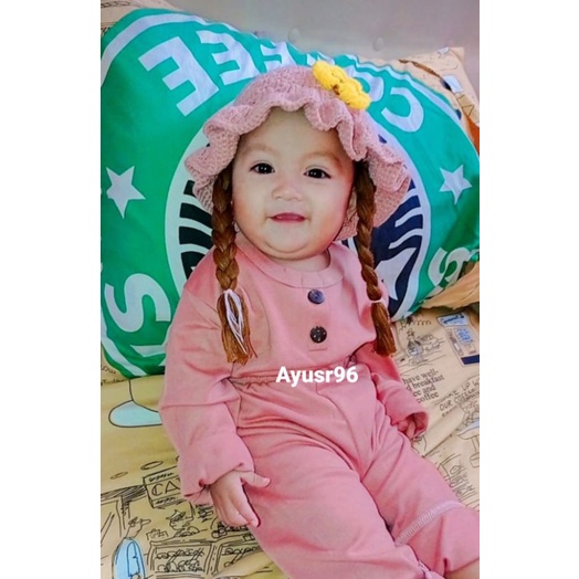 Topi  Bayi Kupluk Rambut Kepang Motif Pita / Baby Hat Wig / Topi Bayi Rambut