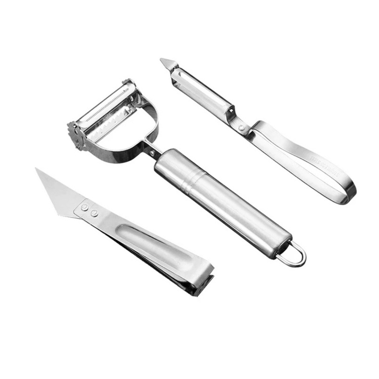 Peeler Pisau Kupas Buah Sayur Set 3in1 Pengupas Kulit 3 in 1 Alat Dapur Stainless steel GROSIR UNIK