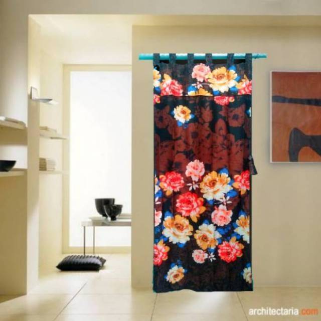 Gorden Hordeng Pintu Bisa Juga Jendela Motif Bunga Coklat