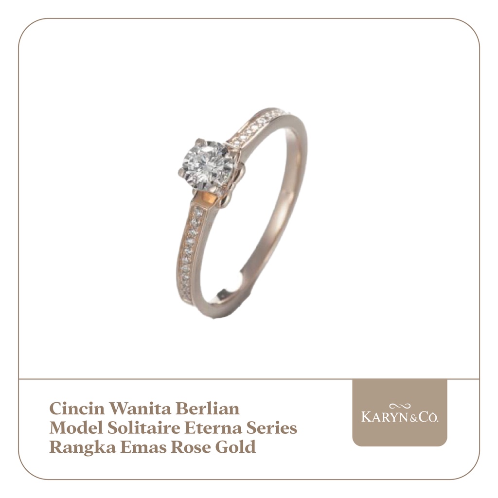Cincin Wanita Berlian Model Solitaire Eterna Series Rangka Emas Rose Gold