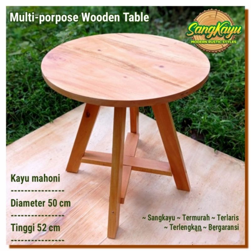 Meja sudut minimalis Coffee table 50cm meja bulat kayu cafe table