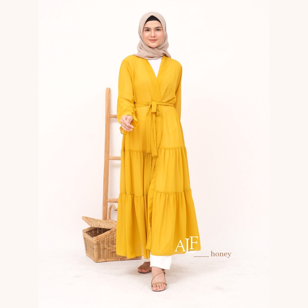 Kareen Long Outer Honey by Alfaina | Cardigan Panjang Mustard Ceruty