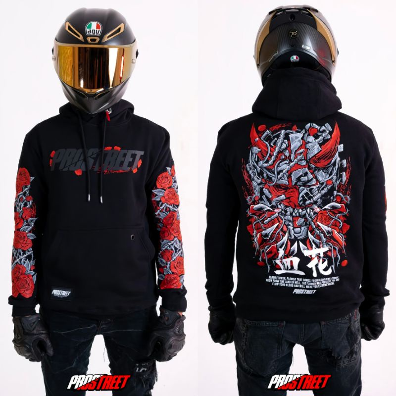 HOODIE PROSTREET BLOOD FLOWER NEW V2 | HOODIE PROTREET HITAM | HOODIE RACING | HOODIE SUNMORI