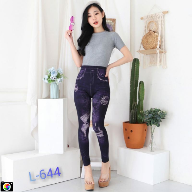 legging jeans import all size L646 motif sobek - sotre fashion