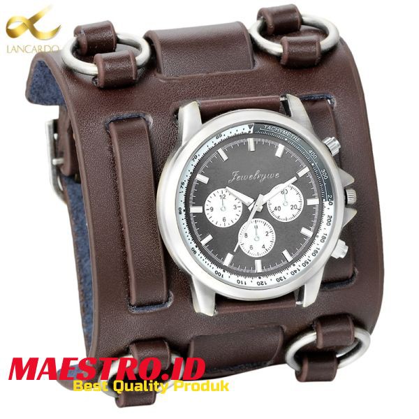 Lancardo Pria Punk Retro Tachymetre Lebar Tali Jam Tangan Pria Reloj Watch Jam Tangan Gelang Bahan