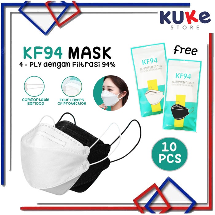 KUKE Masker KF94 Korea / Masker 4ply KF94 Hitam isi 10pcs / Disposable Face Mask / Masker Evo