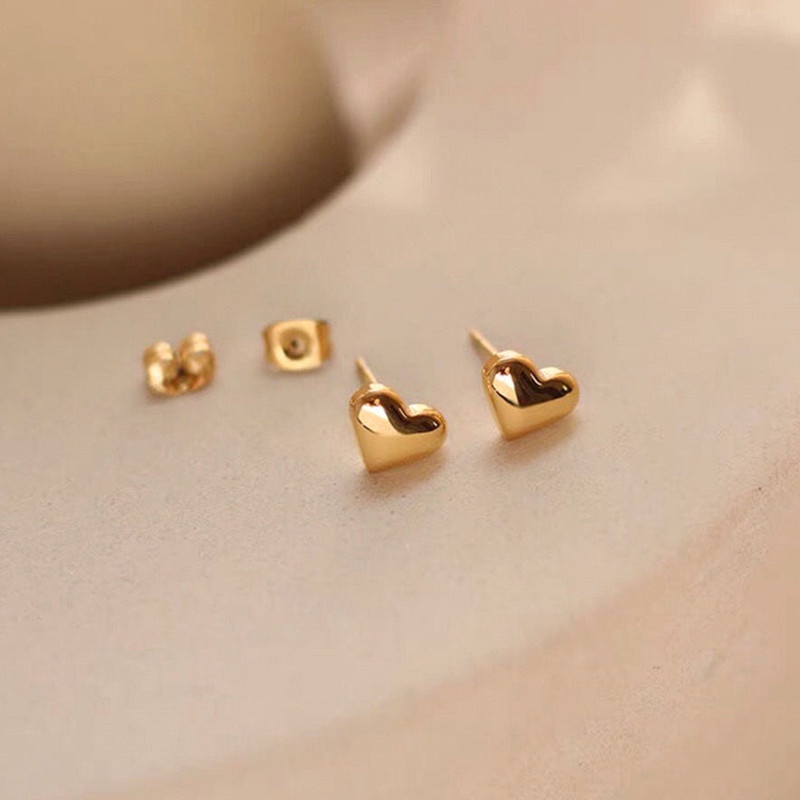 SEALOVE Anting Titanium asli hati emas 18k simple Anti Karat dan anti luntur Anting tindik Wanita Korea