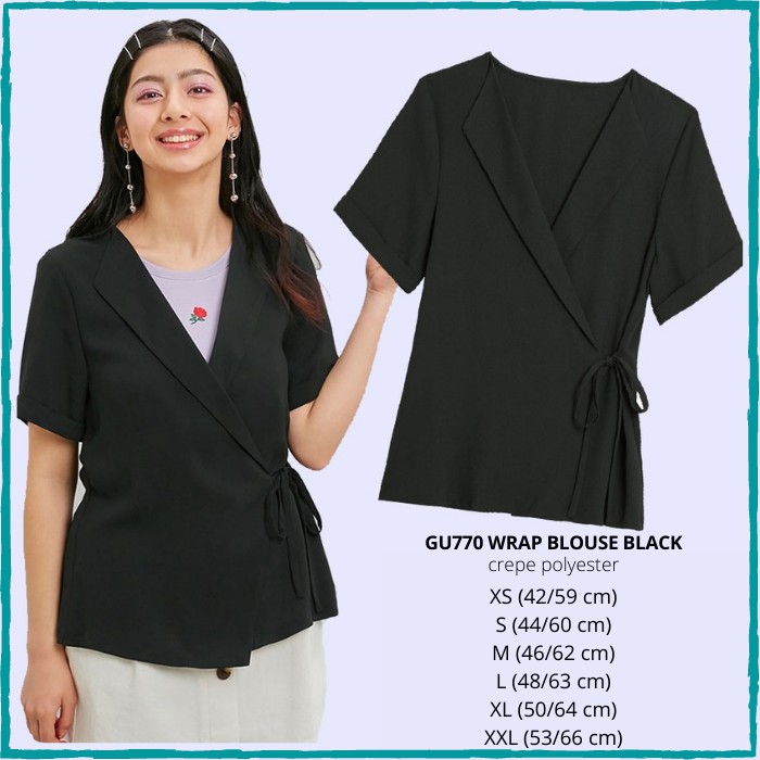 Blouse Wanita Murah GU by Uniqlo 770 Wrap Blouse Pink/ Black/ Cream