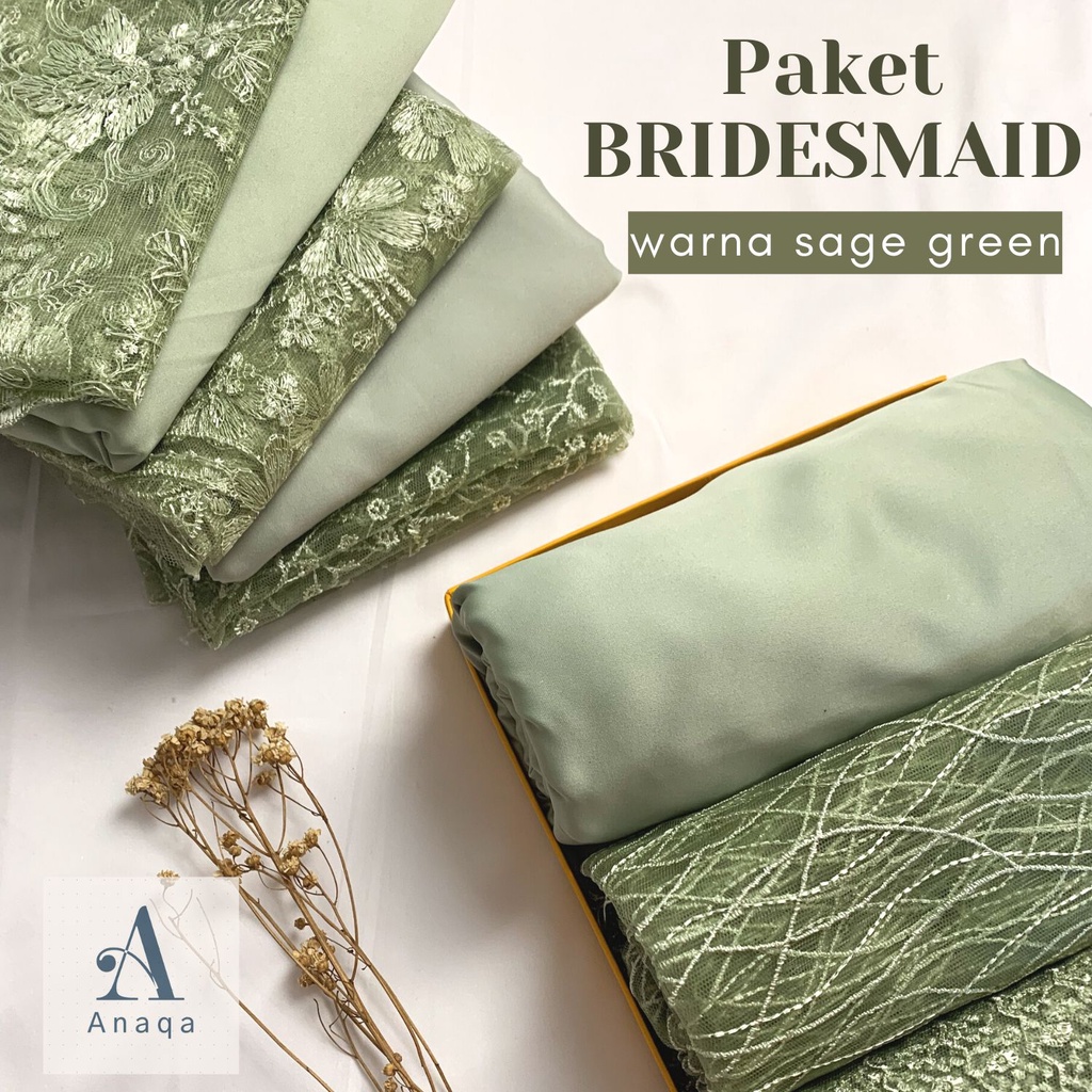 Paket Kain BRIDESMAID PREMIUM // Lamaran // Seragaman Keluarga // Wisuda Lengkap Satin Kebaya Brokat Warna Sage Green