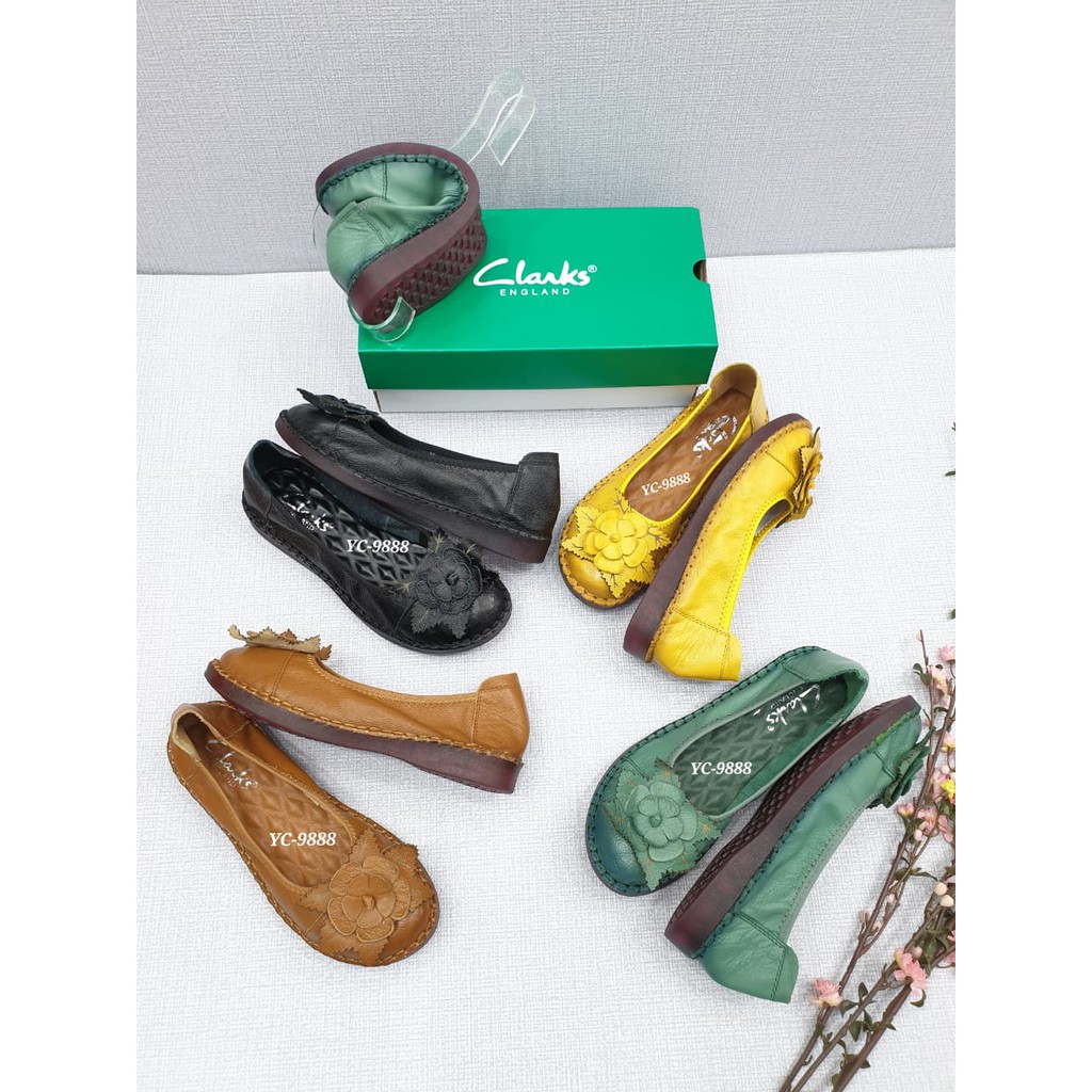 Sepatu Clarks Wanita YC-9888 Verbena Flower Flat ORIGINAL KULIT ASLI 100%