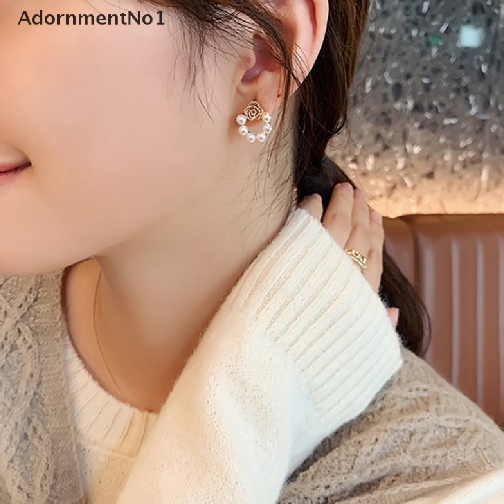 (AdornmentNo1) Anting Tusuk Gantung Desain Bunga Mawar Hollow Hias Mutiara Imitasi Untuk Wanita