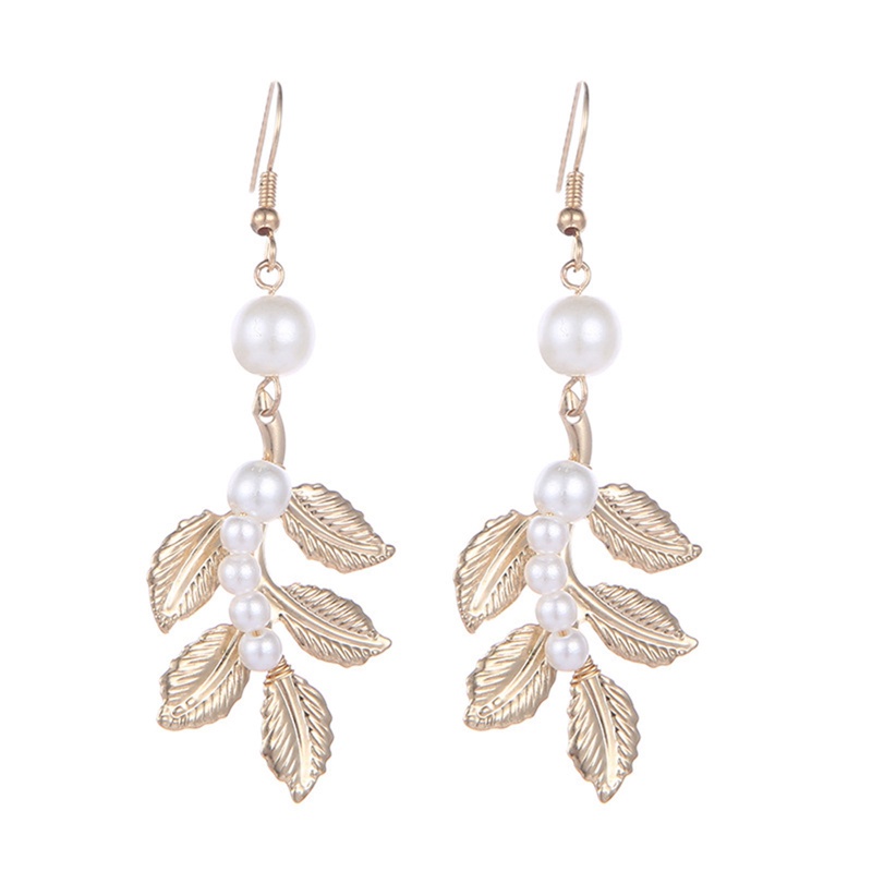 Anting Stud Bentuk Daun Bahan Cubic Zirconia Warna Silver Untuk Wanita