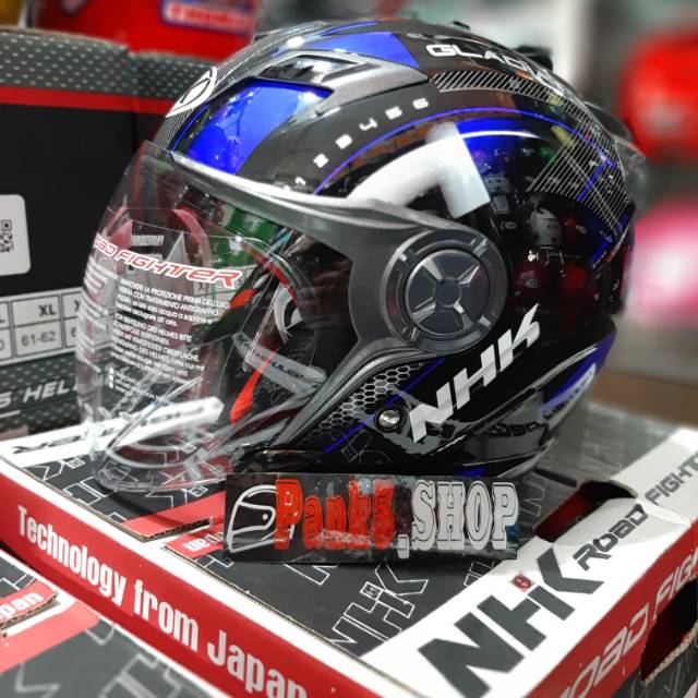 Helm NHK Gladiator indy black blue glossy doubel visor
