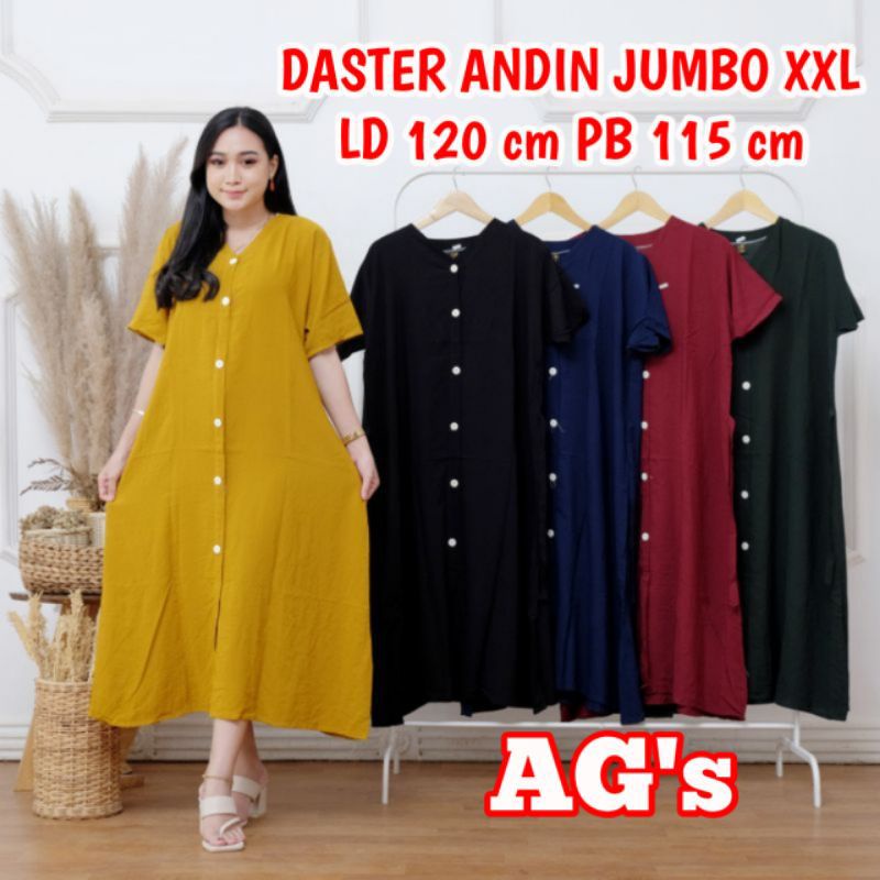 Daster Andin Jumbo Terbaru Rayon Kancing Aktif LD 120 cm (Bisa COD)