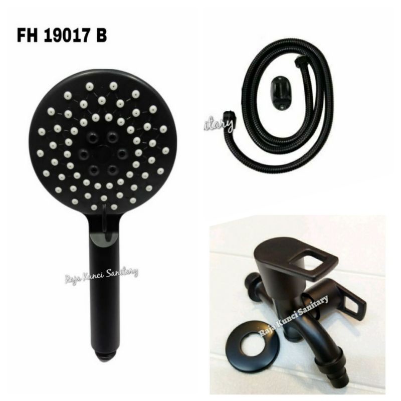 Hand Shower Set Hitam Black/Hand Shower + Kran Hitam/Black/ABS Series